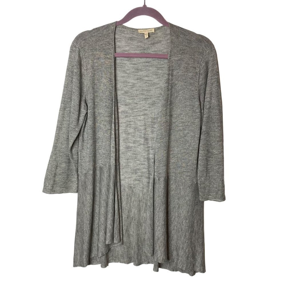 Eileen Fisher Gray Open Cardigan Linen Sz S Lagenlook Lightweight Minimalist